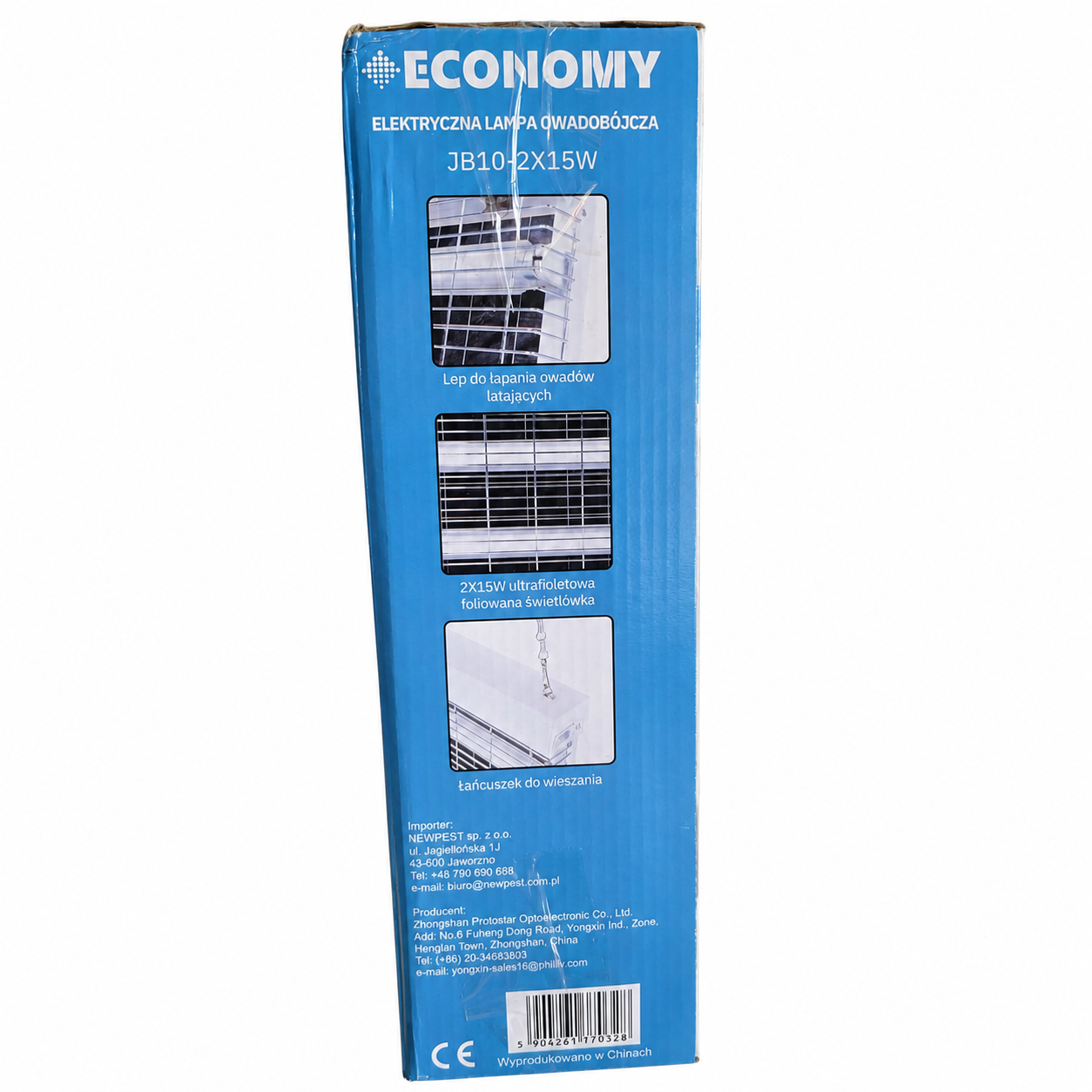 Economy JB10-2×15W – opakowanie Economy JB10-2×15W – bok opakowania i wyposażenie