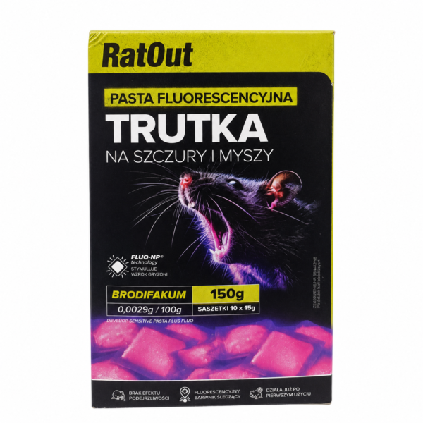 RatOut pasta fluorescencyjna na szczury i myszy 150 g na białym tle