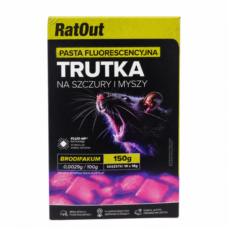 RatOut pasta fluorescencyjna na szczury i myszy 150 g na białym tle