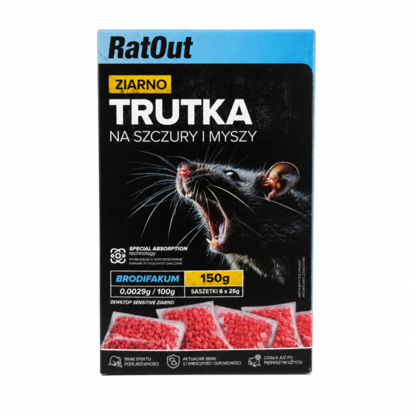 RatOut ziarno na szczury i myszy 150 g na białym tle